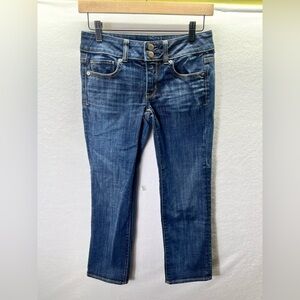 American Eagle Artist Crop Stretch Jeans Womens 0 Blue Denim flare Comfy 2201